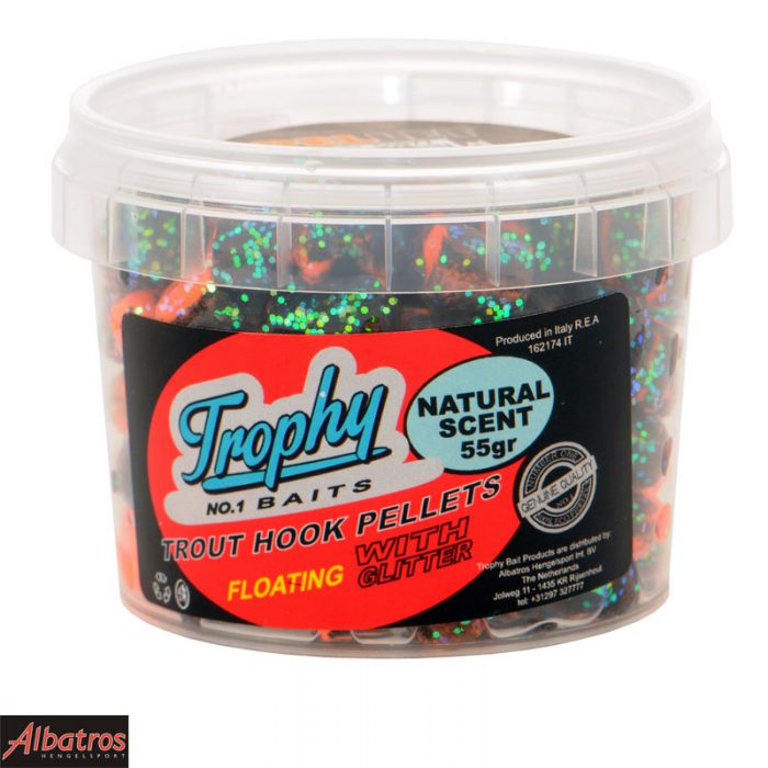 Trophy Trout Pellets Naturel Scent Black Orange Glitter