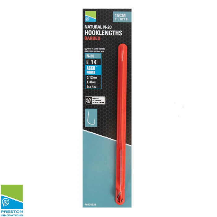 Preston Naturel N-20 15cm Hooklengths Barbed