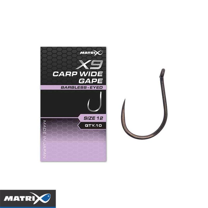 Matrix X9 Carp Wide Gape Barbless - Eyed